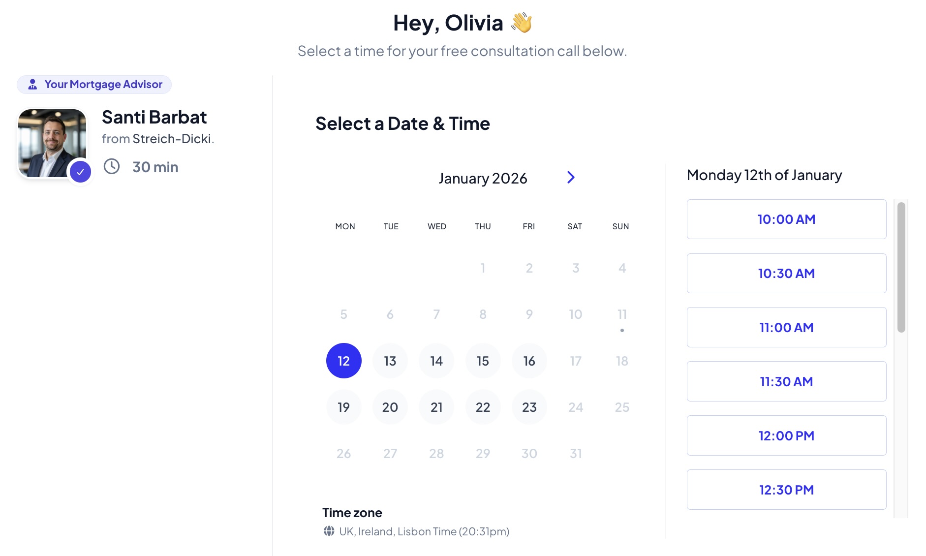 Calendar Booking Interface